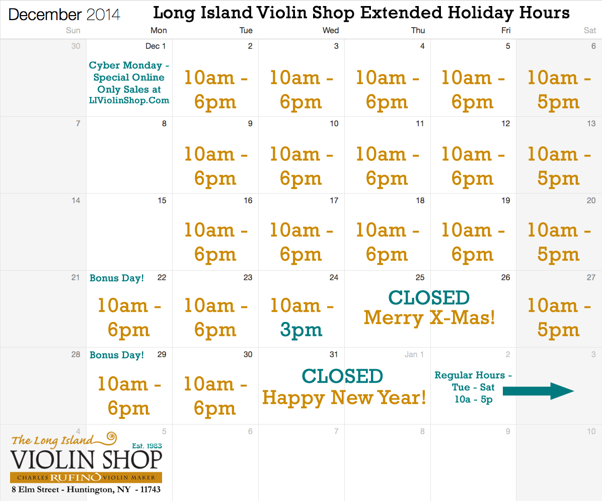 LIVS 2014 Extended Holiday Hours Calendar