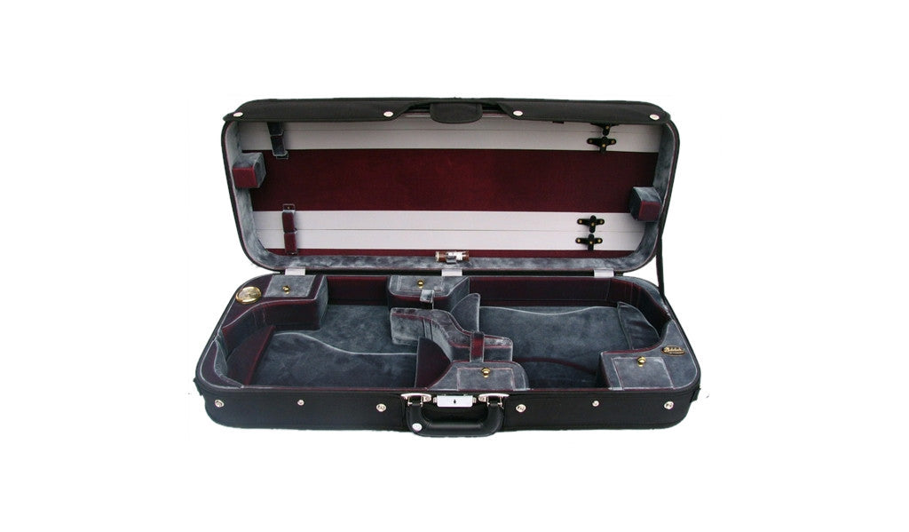 Bobelock 1015 Double Violin Case - Black w/ Gray Velvet Interior