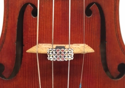 Baroque Bling Violin Mute - Front view on violin bridge
