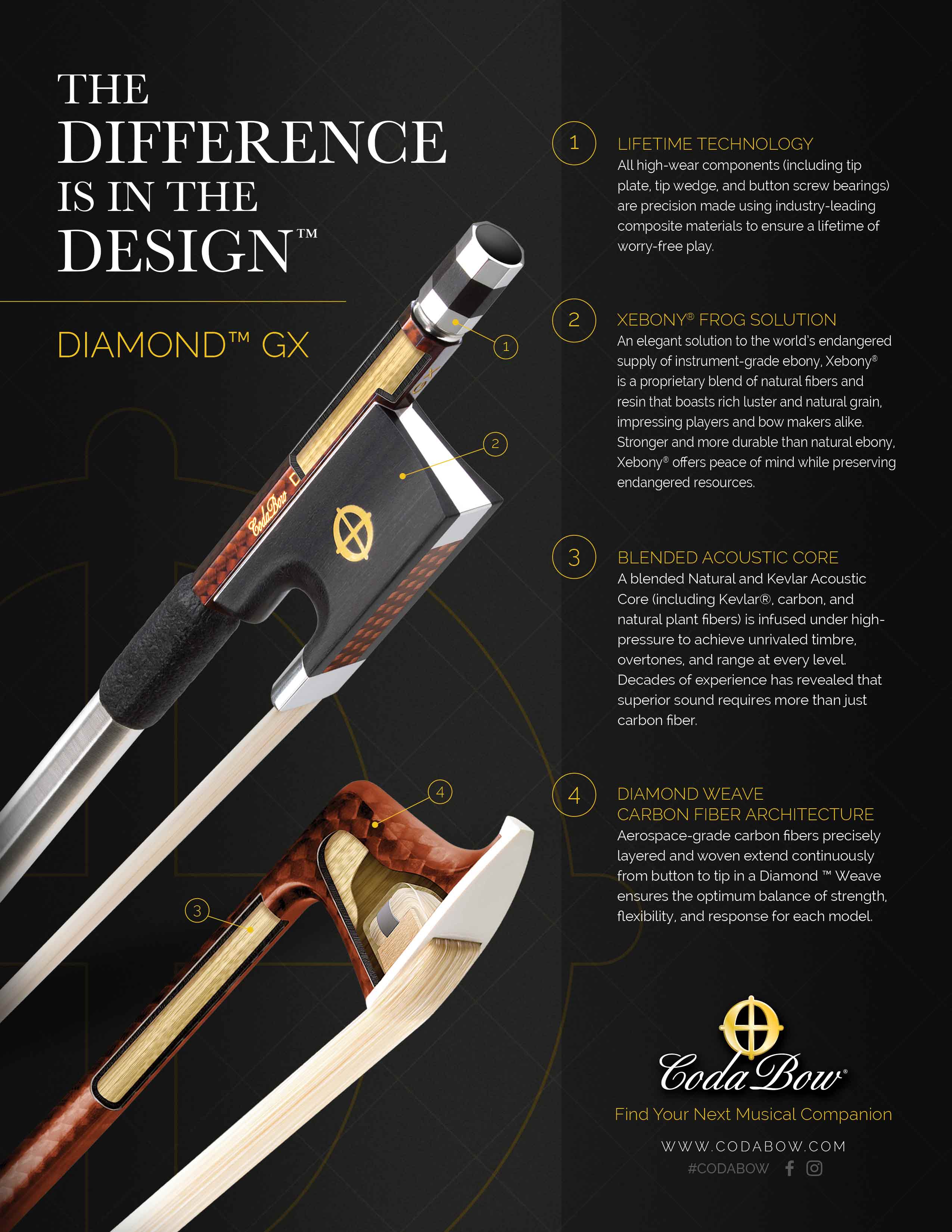 CodaBow Diamond GX Viola Bow - 4/4 – The Long Island Violin Shop